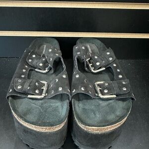 INTENTIONALLY Black Suede Studded Platform Sandals